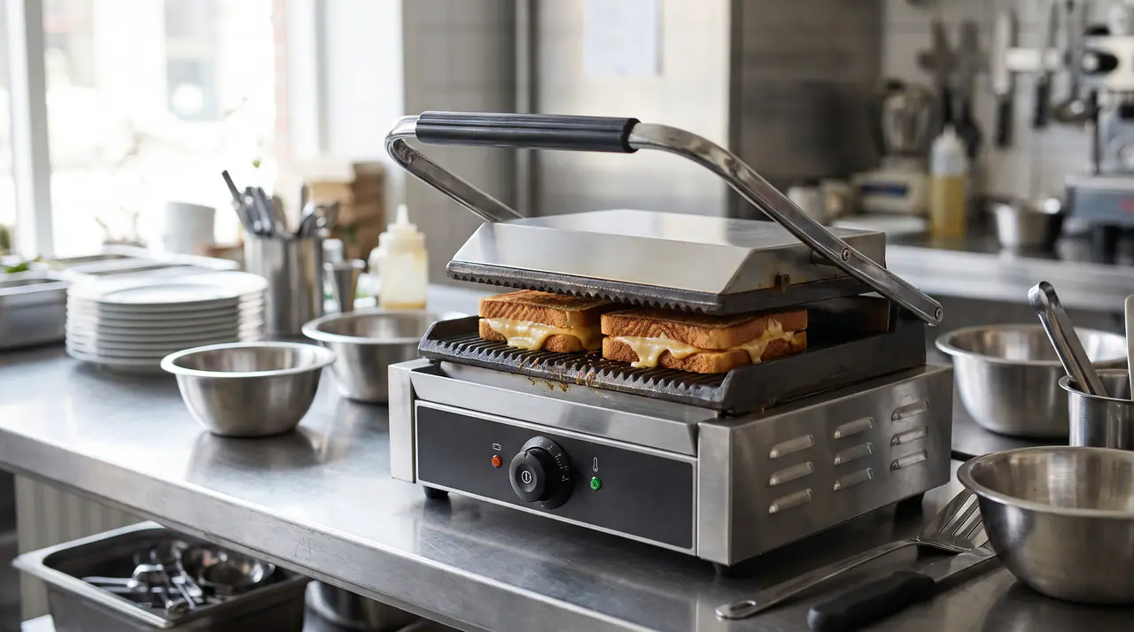 Sanayi tipi tost makinesinde kızaran tostlar